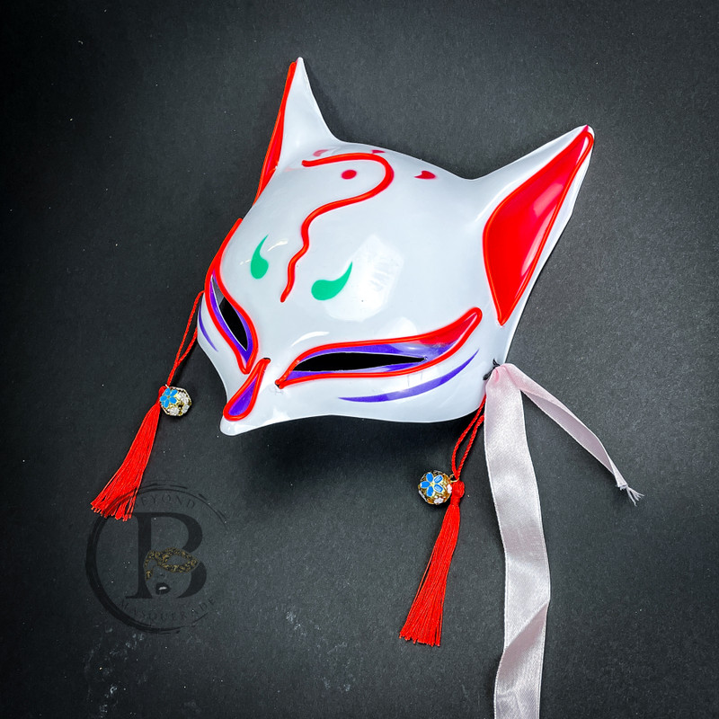 Japanese Kitsune Fox Mask Cosplay LED Light Up Masquerade Mask Halloween  Costume Animal Mask 