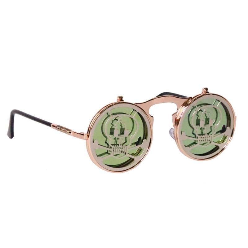 gold skull Steampunk Flip-up Sunglasses for Burning Man Festival Prop Costumes Funk Eyewear