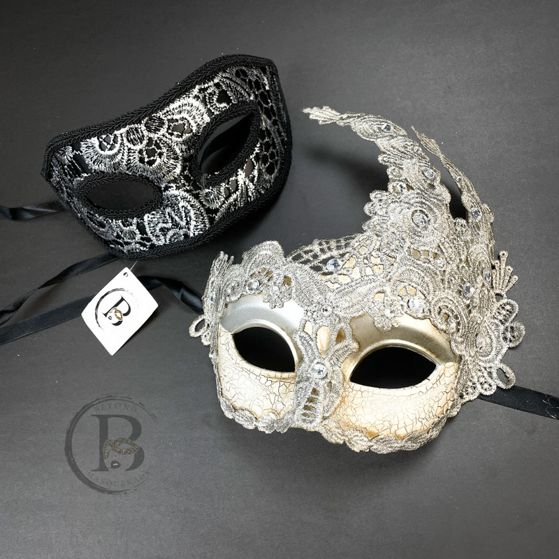 silver couples lace masks