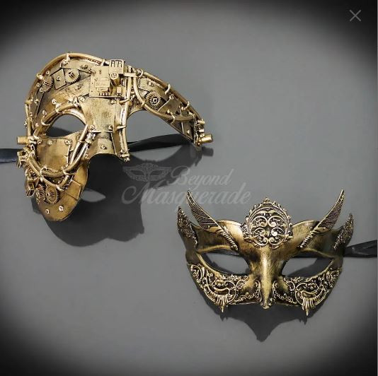 Couple's Masquerade Masks | Steampunk Masquerade Masks  Gold