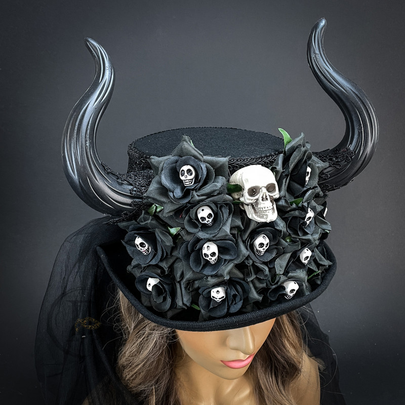 Ram Skull Horns Steampunk Costume Hat Headpiece Top Hat