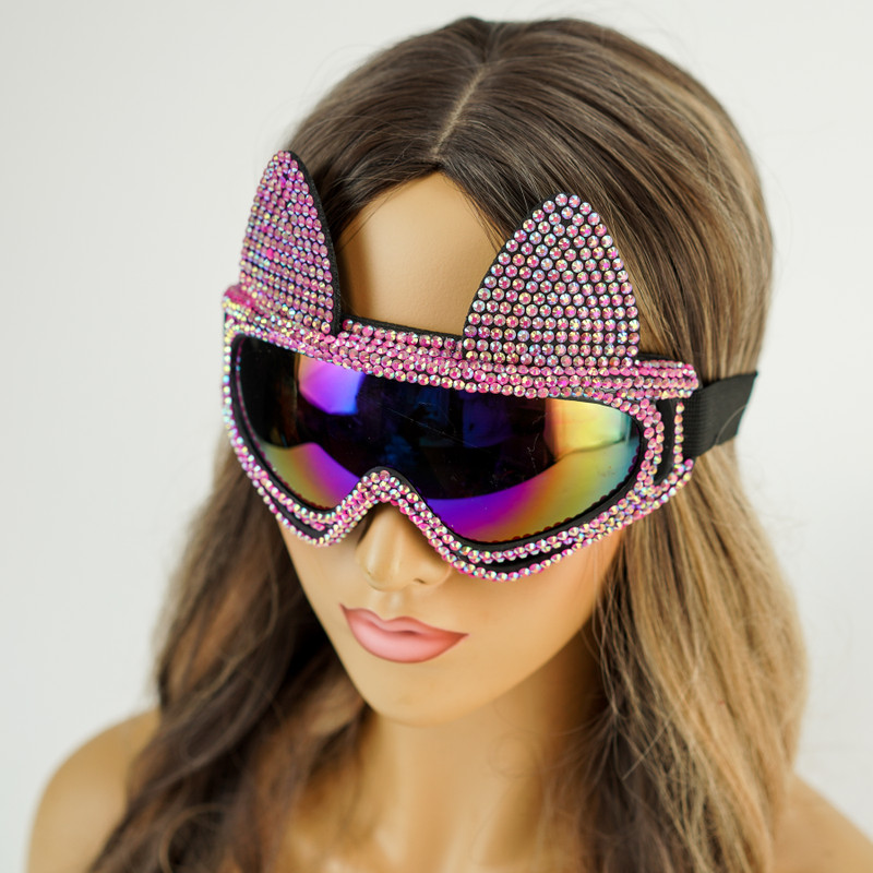 Rhinestone Ski Mask Goggles Glasses Masquerade Bling Bunny Rabbit Party  Cosplay Prop Ski Masks
