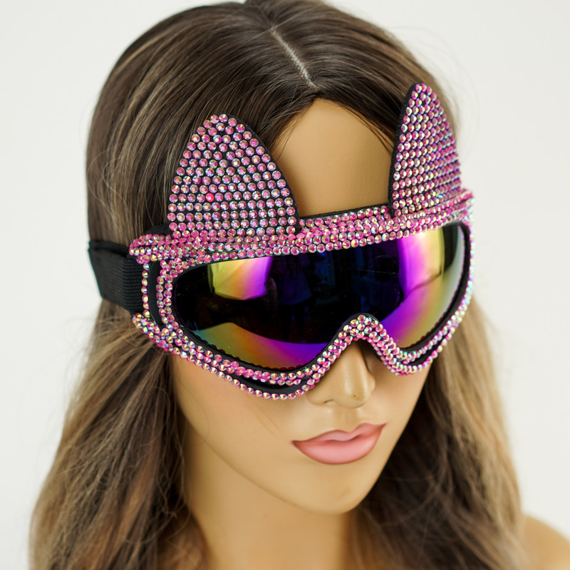 Rhinestone Ski Mask Goggles Glasses Masquerade Bling Bunny Rabbit Party  Cosplay Prop Ski Masks Pink