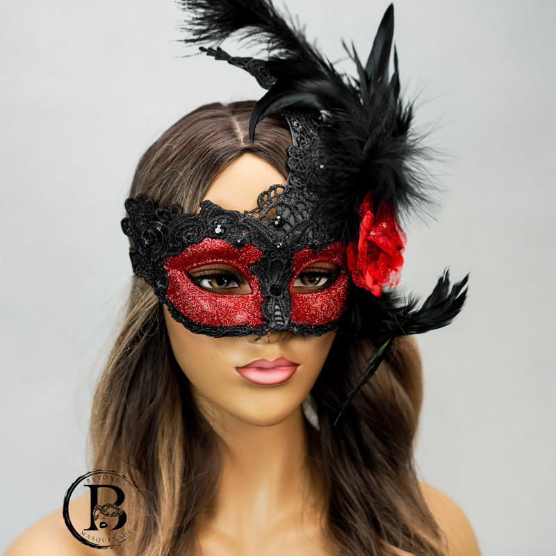 Feather Lace Masquerade Mask for Women Lace Mask Mardi Gras Feather Lace Masks Venetian Mardi Gras Burlesque Brocade Mask