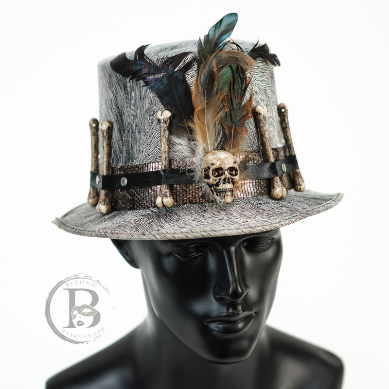 Ram Skull Horns Steampunk Costume Hat Headpiece Top Hat Plague Doctor Florals Black Cosplay Hat by Beyond Masquerade