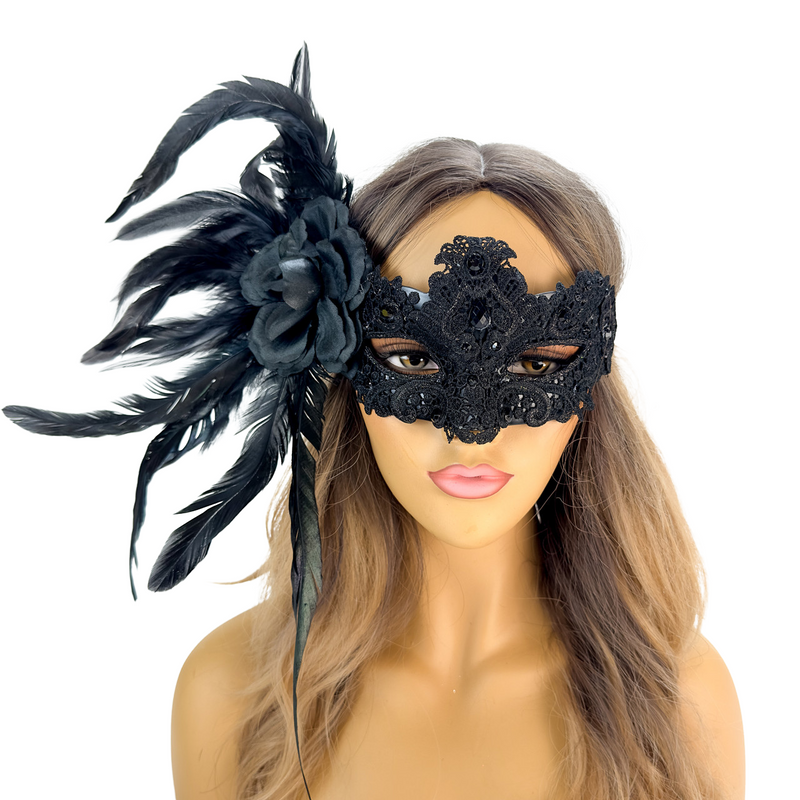 black feather masquerade mask FOR MASQUERADE BALL AND PROM MASQUERADE MASK