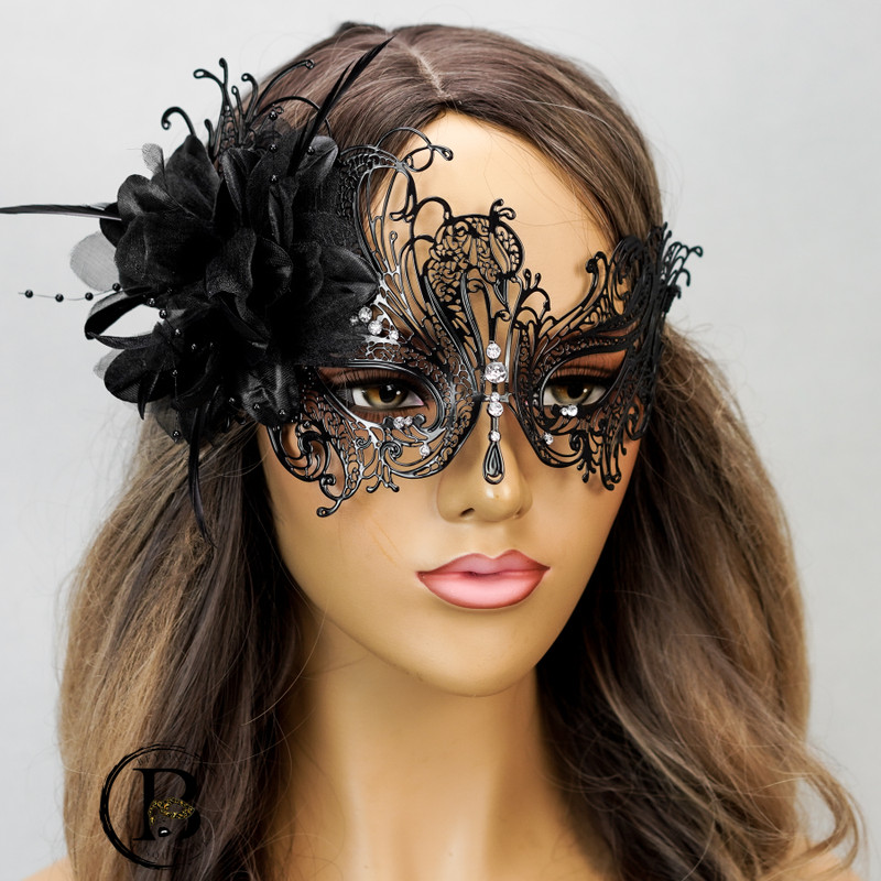 Black Wedding Masquerade Ball Mask Flower Prom Wedding Halloween Cosplay Mask by