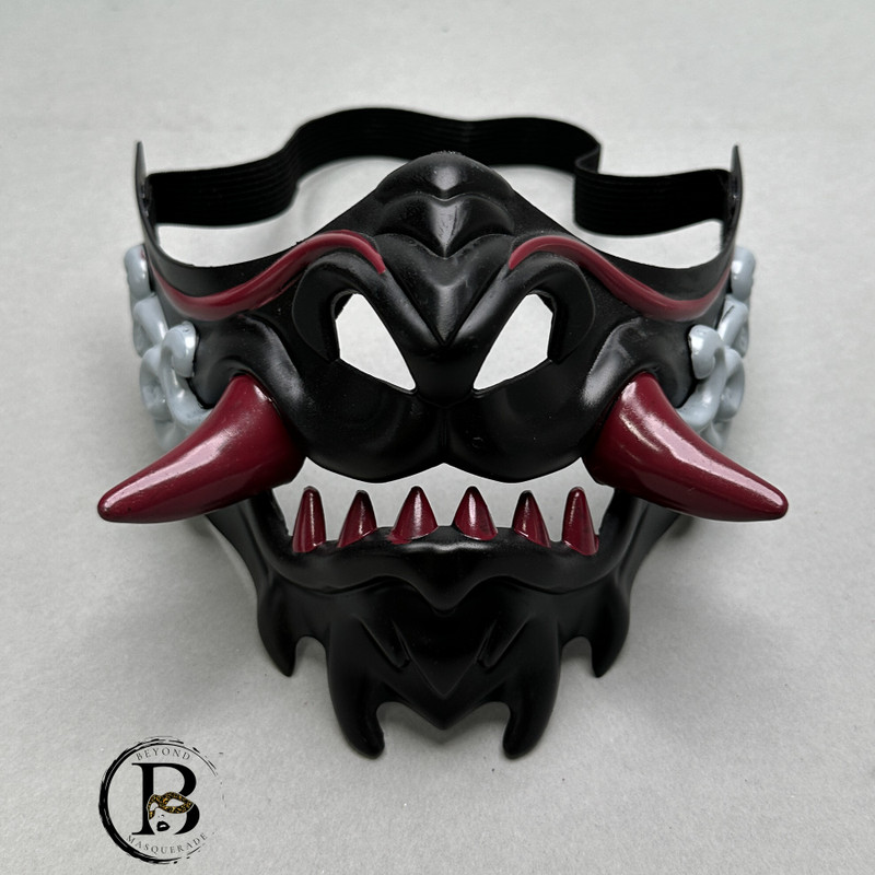 Oni Japanese Samurai Devil Warrior Ghost Mask Cosplay Masquerade Mask Jaw Teeth Skull Mouth Silver by