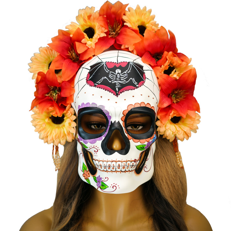 Day of the dead mask, day of the dead headpiece, day of the flower and butterflies mask, day of the dead, day of the dead decoration