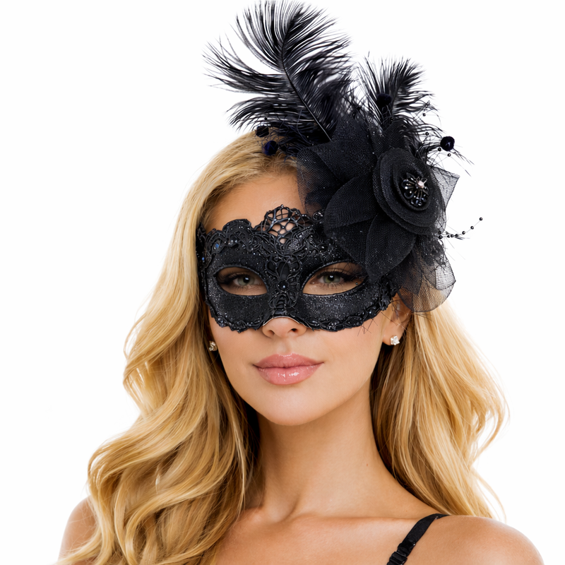 Elegrant Venetian Masquerade Mask with Feathers Lace Eye Mask for Mardi Gras, Masquerade Ball, Halloween