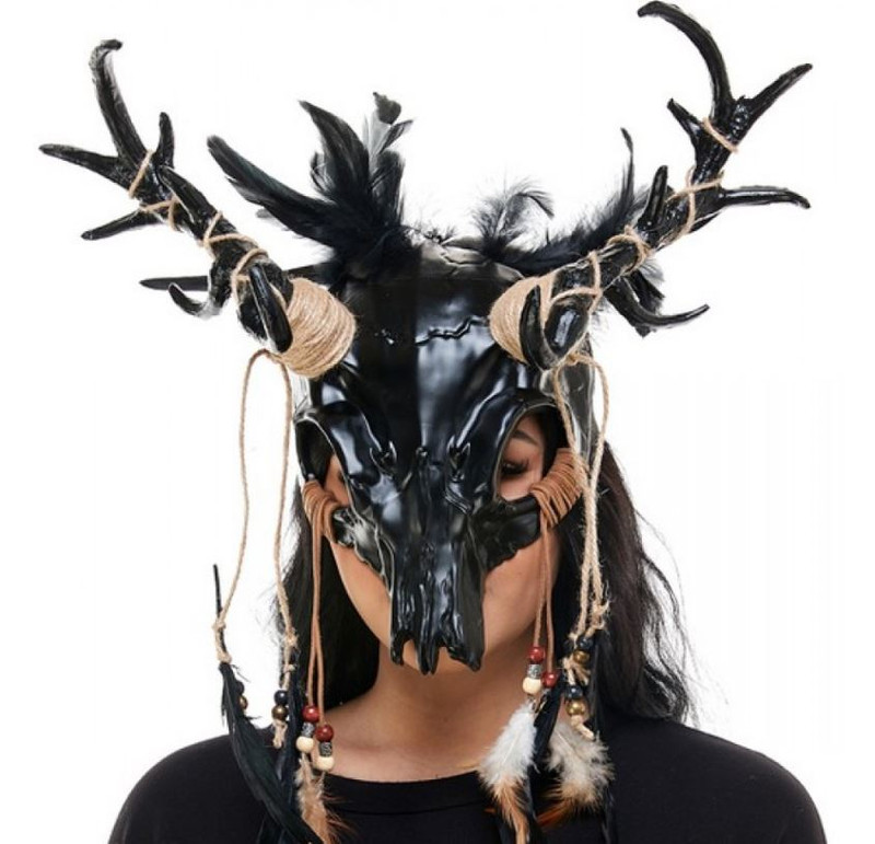 Goat Ram Skull Mask Wendigo Pagan Deer Animal Masquerade Ball Headpiece Black