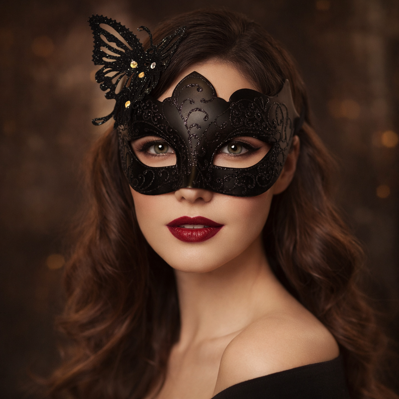 Black Butterfly Feather Venetian Masquerade Mask for Women – Elegant Filigree Lace Party, Cosplay & Halloween Mask