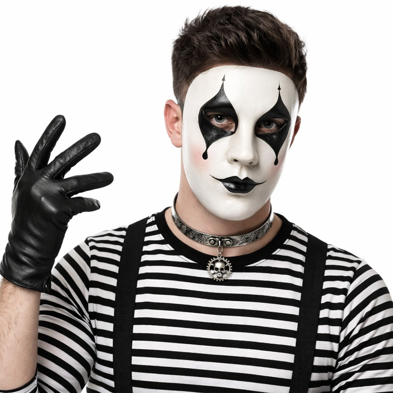 Harlequin Mime Mask Black White – Venetian Masquerade Costume Mask for Men