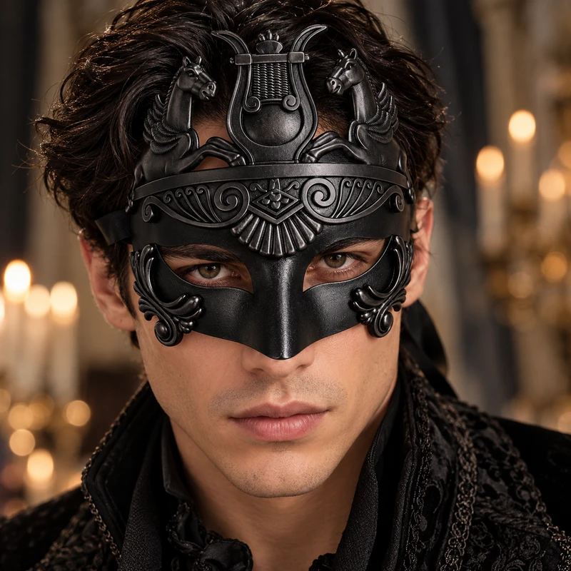 Black Roman Gladiator Masquerade Mask for Men – Gothic Venetian Warrior Mask
