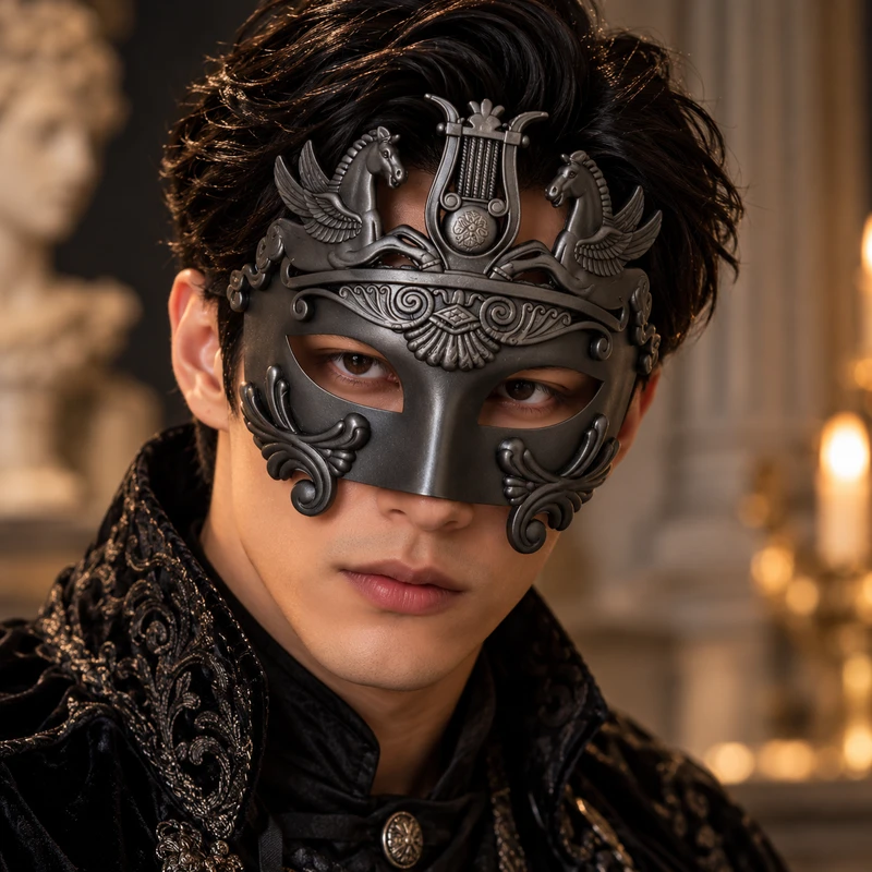 Black Greek Mythology Masquerade Mask for Men – Pegasus Venetian Half Face Mask