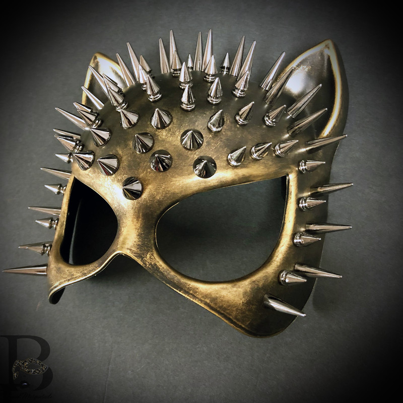 Cat Mask Masquerade Masks Steampunk Spikes Face Mask Costume Cosplay Black  Hallo