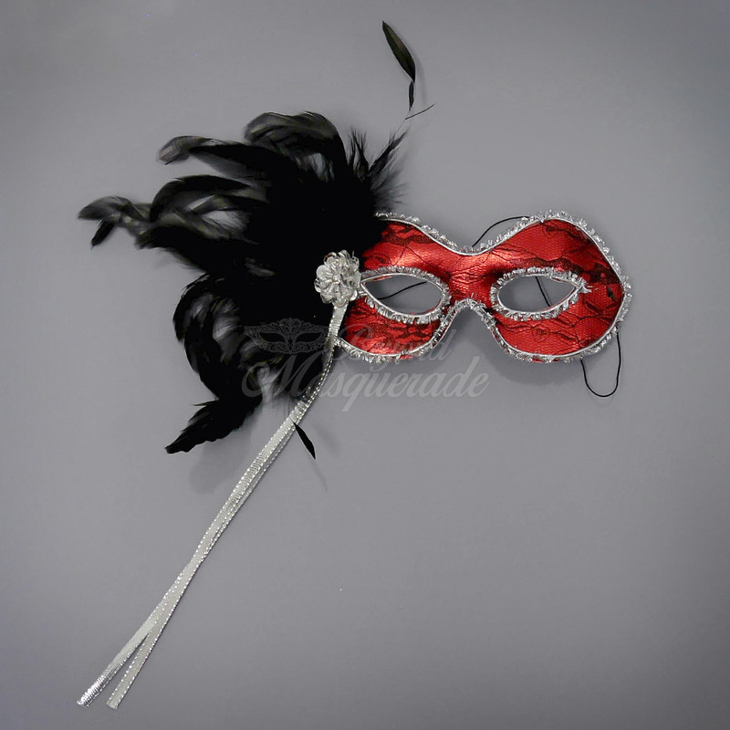 Red Black Masquerade Masks Feathers Masquerade Ball Prom Halloween Mask by