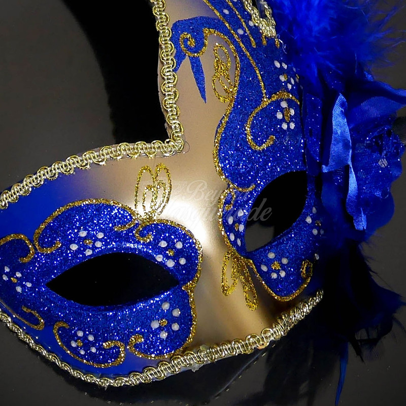 Blue Masquerade Masks Feathers Masquerade Mardi Gras Party Mask Blue Gold