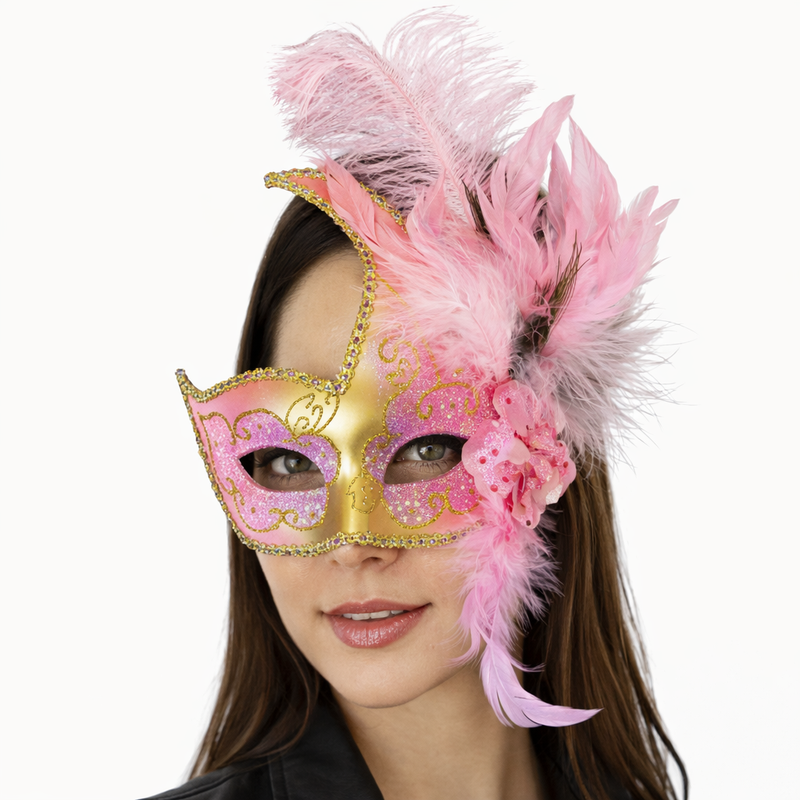 Pink and Gold Venetian Masquerade Mask