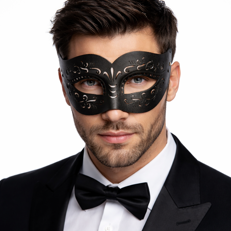 Black Venetian Masquerade Mask for Men – Classic Carnival Costume Accessory