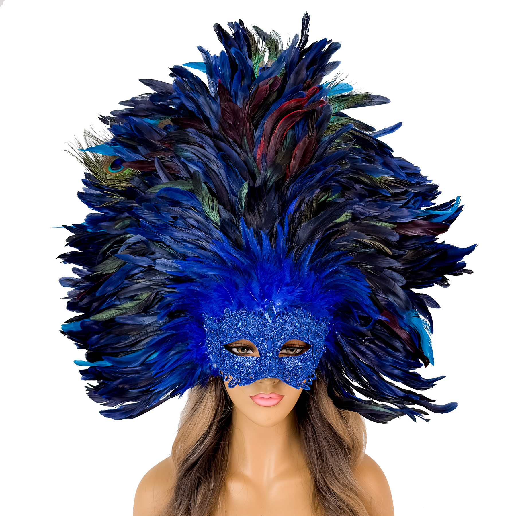 Blue Rio carnival mask, brazilian carnival mask, Venetian Carnival feather  mask, womens masquerade mask, party mask, carnival costume