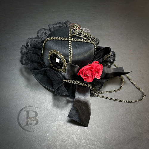 NEW Steampunk Mini Top Hat Cosplay Clip On with Roses US FREE SHIP