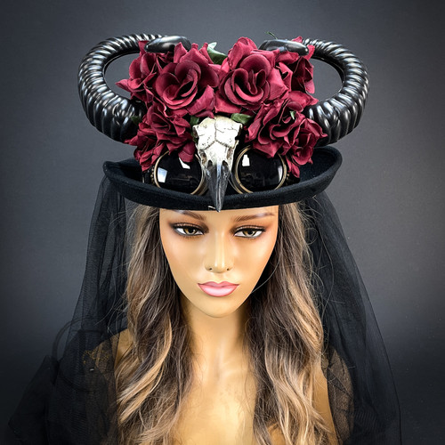 New Ram Skull Horns Steampunk Costume Hat Headpiece Top Hat