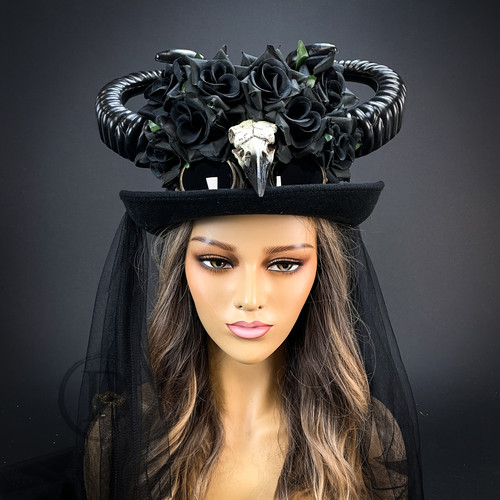 New Ram Skull Horns Steampunk Costume Hat Headpiece Top Hat
