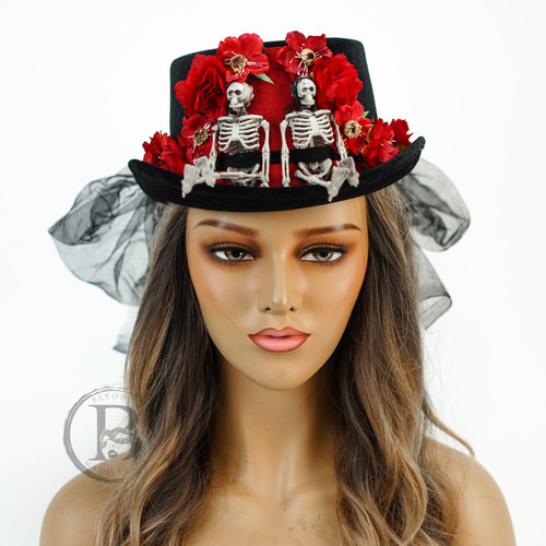 Day of the Dead Skull Wedding Hat Voodoo Skull Steampunk Costume Hat  Burning Man