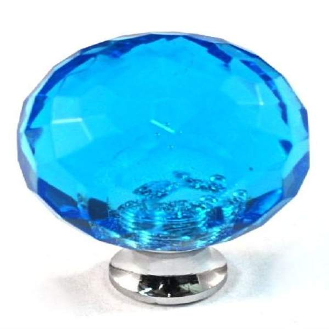 Cal Crystal Aqua Round Crystal Cabinet Knob With Solid Brass Base