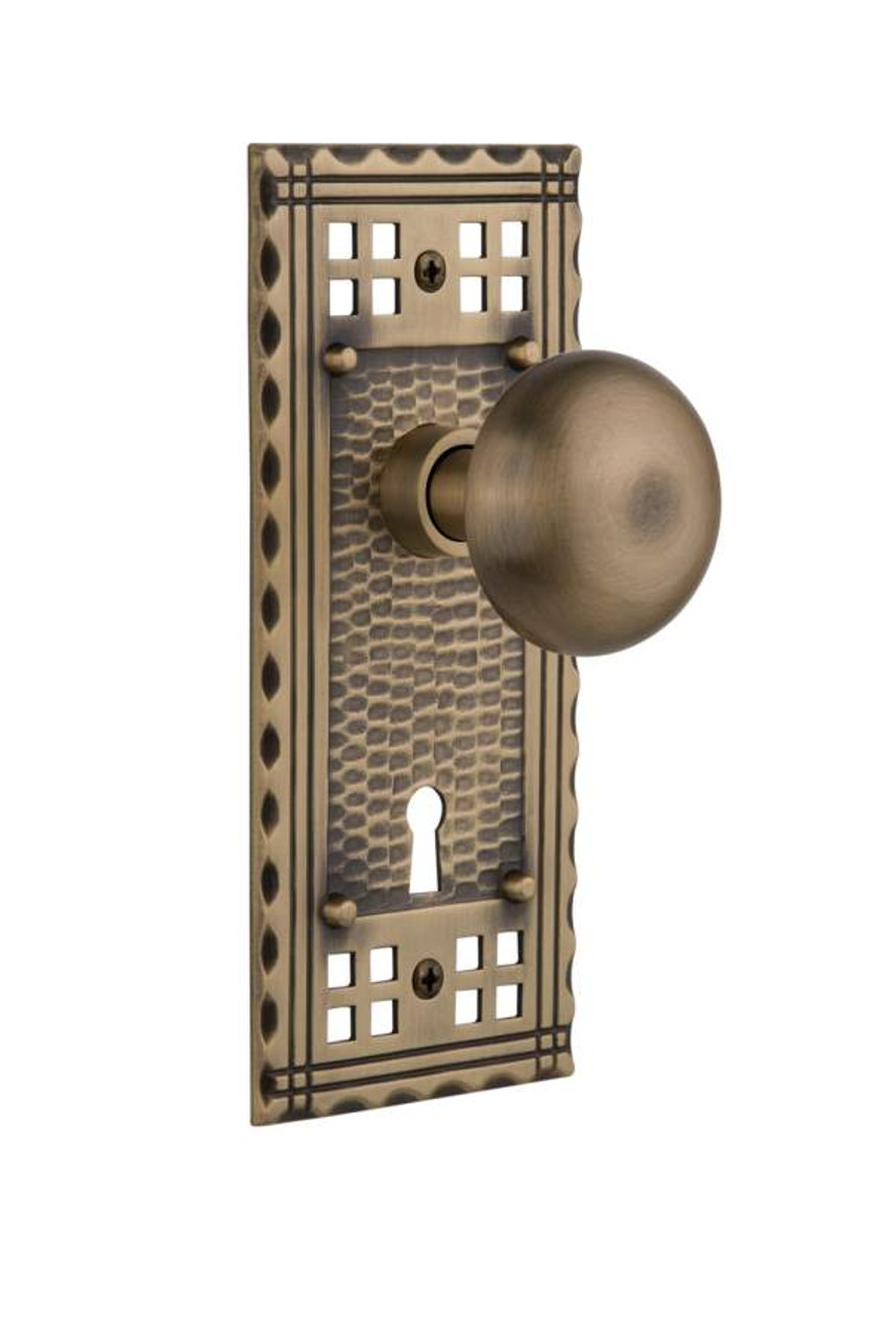 Nostalgic 715438: Craftsman Backplate w/New York Knob Single Dummy Door Set  - Antique Brass