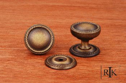 RKI CK-1217-AE: 1-1/4" Flat Rope Cabinet Knob w/Detachable Back Plate - Antique English