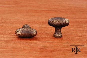 RKI CK-9312-AE: 1-3/8" Slim Egg Cabinet Knob w/Divet Indents - Antique English