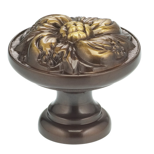 Omnia 7434/42.SB: 1-5/8" Ornate Round Cabinet Knob - Shaded Bronze
