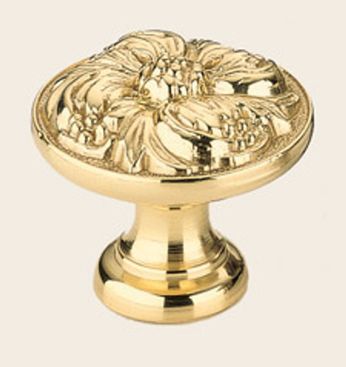 Omnia 7434/42.3: 1-5/8" Ornate Round Cabinet Knob - Polished Brass