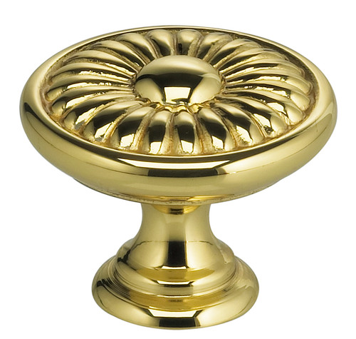 Omnia 7435/25.3: 1" Ornate Round Cabinet Knob - Polished Brass
