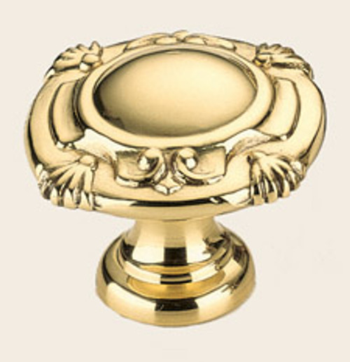 Omnia 7430/38.3: 1-1/2" Ornate Round Cabinet Knob - Polished Brass