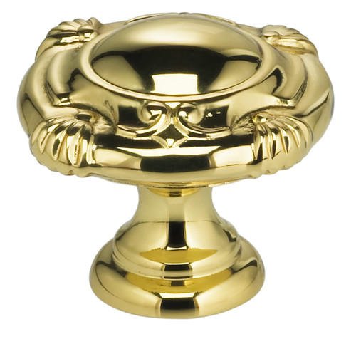 Omnia 7430/38.3: 1-1/2" Ornate Round Cabinet Knob - Polished Brass