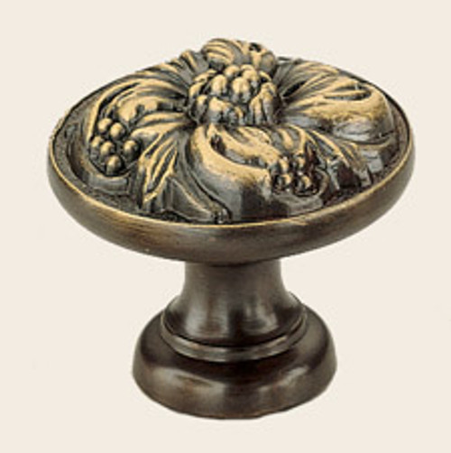 Omnia 7434/28.SB: 1-1/8" Ornate Round Cabinet Knob - Shaded Bronze