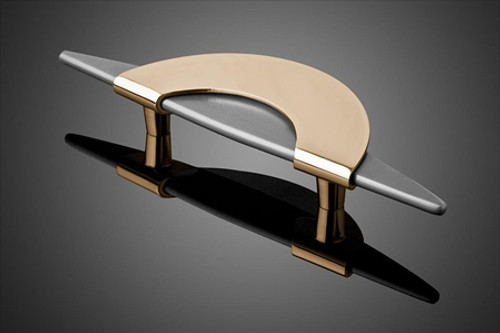 Forms+Surfaces 9" cc Solstice Cast Door Pull - Bronze Half-Moon/Stainless Steel Vertical Bar
