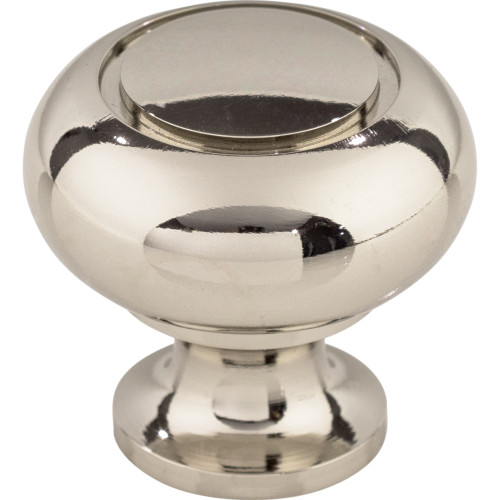 Top Knobs M1309: 1-1/4" Asbury Flat Top Round Cabinet Knob - Polished Nickel