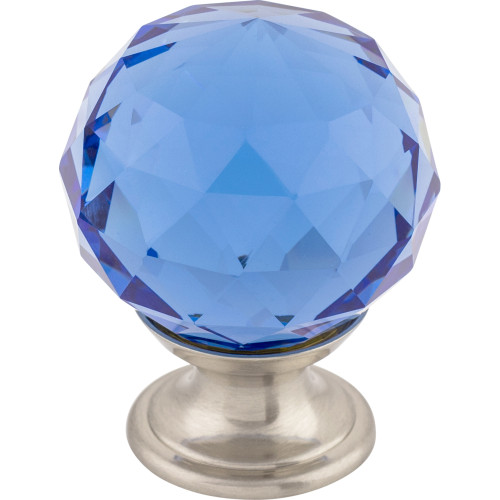 Top Knobs TK124BSN: 1-3/8" Crystal Round Cabinet Knob - Blue Crystal/Brushed Satin Nickel