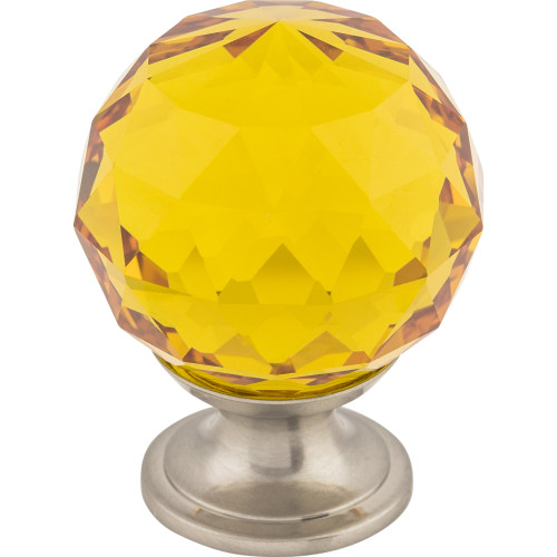 Top Knobs TK112BSN: 1-3/8" Crystal Round Cabinet Knob - Amber Crystal/Brushed Satin Nickel