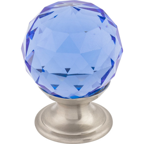 Top Knobs TK123BSN: 1-1/8" Crystal Round Cabinet Knob - Blue Crystal/Brushed Satin Nickel