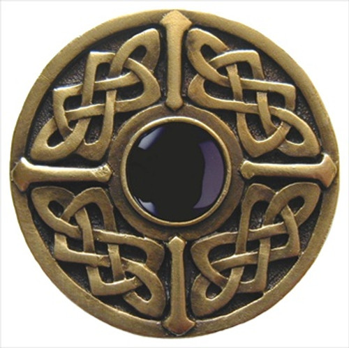 Notting Hill NHK-158-AB-O: Celtic Jewel Cabinet Knob - Black Onyx/Antique Brass Notting Hill NHK-158-AB-O: Celtic Jewel Cabinet Knob - Black Onyx/Antique Brass