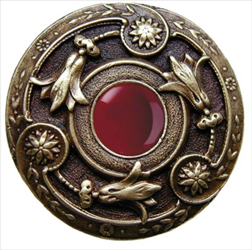 Notting Hill NHK-161-AB-RC: Jeweled Lily Cabinet Knob - Red Carnelian/Antique Brass Notting Hill NHK-161-AB-RC: Jeweled Lily Cabinet Knob - Red Carnelian/Antique Brass