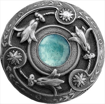 Notting Hill NHK-161-AP-GA: Jeweled Lily Cabinet Knob - Green Aventurine/Antique Pewter