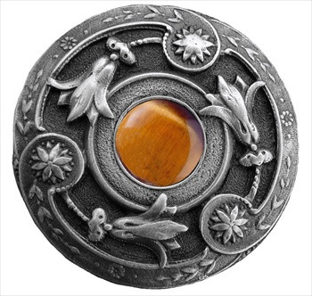 Notting Hill NHK-161-AP-TE: Jeweled Lily Cabinet Knob - Tiger Eye/Antique Pewter