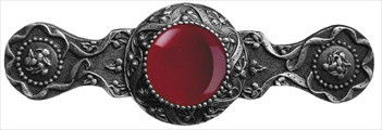 Notting Hill NHP-624-AP-RC: 3" cc Victorian Jewel Cabinet Pull - Red Carnelian/Antique Pewter