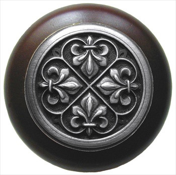 Notting Hill NHW-760W-AP: Fleur-De-Lis Cabinet Knob - Dark Walnut/Antique Pewter